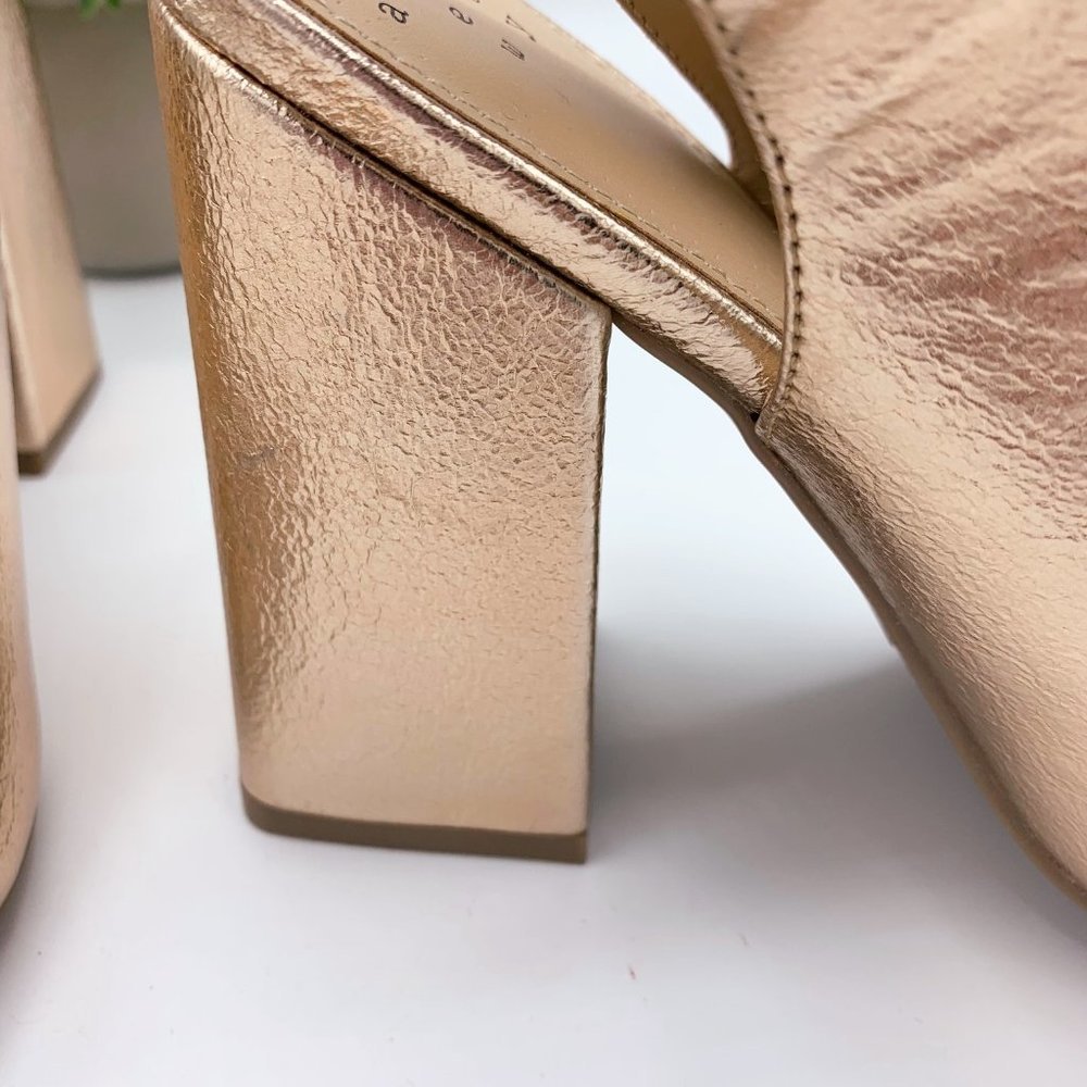 METALLIC GOLD BLOCK HEEL SLINGBACK HEELS - 7.5 - Picture 7 of 9